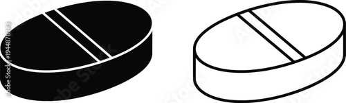 Black and white pills with lines isolated on transparent background, Vector