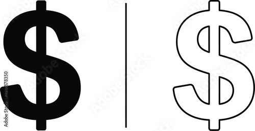 Dollar sign symbol currency money isolated on transparent background, Vector