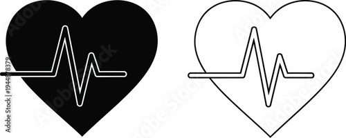 Heartbeat line icons medical symbols isolated on transparent background, Vector