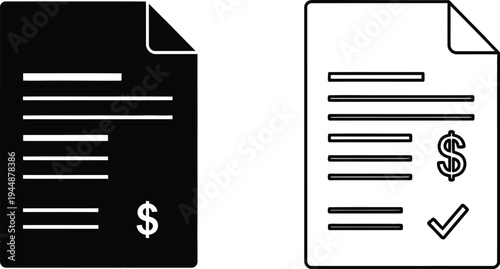 Invoices and receipts documents isolated on transparent background, Vector