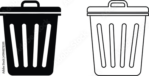 Trash can icons black and white isolated on transparent background, Vector