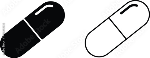 Pill capsule medicine icon isolated on transparent background, Vector