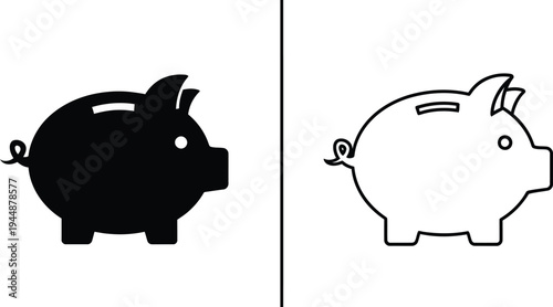 Piggy bank savings concept isolated on transparent background, Vector