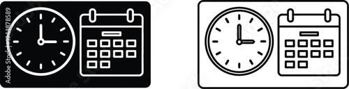 Clock and calendar icons isolated on transparent background, Vector