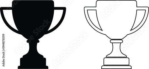 Trophy cup awards black and white isolated on transparent background, Vector