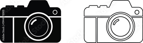 Camera icons black and white isolated on transparent background, Vector