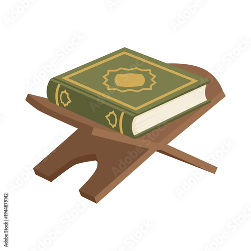 The Holy Quran Book on a Wooden Rehal Stand Illustration