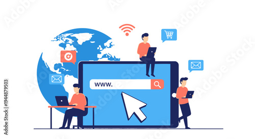 People interacting with a large search bar on a mobile device outdoors