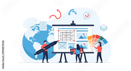 People presenting business graphs and charts on a board in office