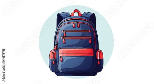 Modern Navy and Red School Backpack Illustration on Light Background