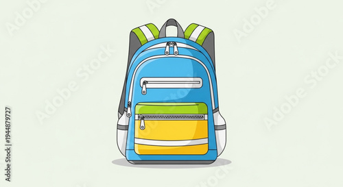 Colorful Kids School Backpack Illustration in Blue Yellow and Green