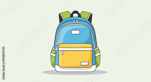 Colorful Kids School Backpack Illustration in Blue Yellow and Green