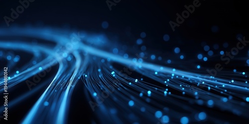abstract blue light lines with fiber optic connection, black background abstract futuristic technology concept blue abstract glowing lines and dots on a dark background Generative AI