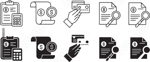 invoice icons set outline and filled payment and billing symbols