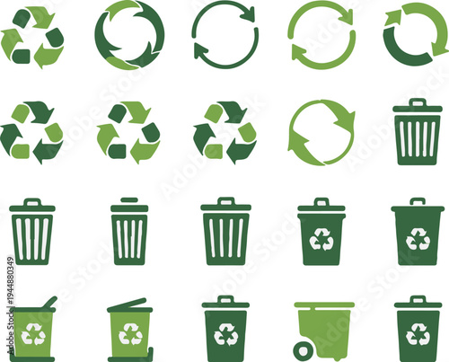 recycling flat icon set for sustainability labels signage and ui