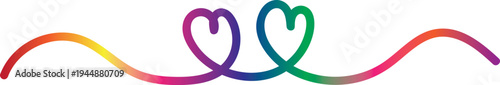 Colorful heart swirl line divider with rainbow gradient for romantic decoration, wedding design, and love themes

