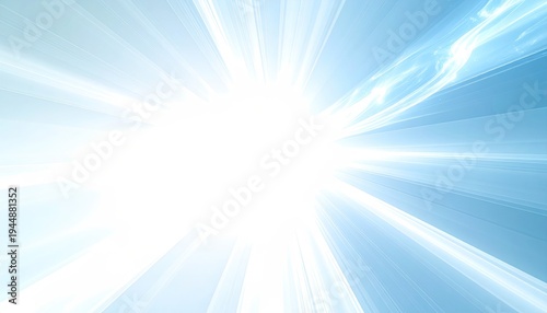 Blinding bright light radiates outwards through abstract pastel blue sky shapes