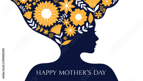 Mother Silhouette With Golden Flowers Poster Vector Illustration