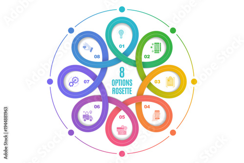 Circular diagram template with 8 options, infographic vector illustration.