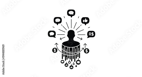 Social media communication concept with person and speech bubbles