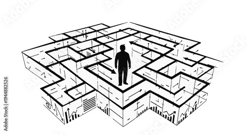 man standing in a maze, confusion and problem solving concept