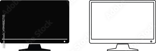Monitors tv screens comparison black and white isolated on transparent background, Vector
