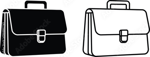 Black and white briefcases business vector icons isolated on transparent background, Vector