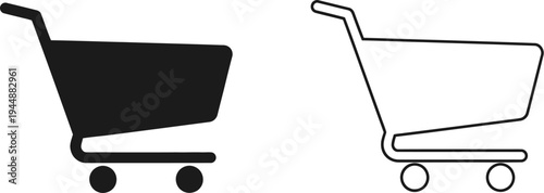Shopping cart icons black and white isolated on transparent background, Vector