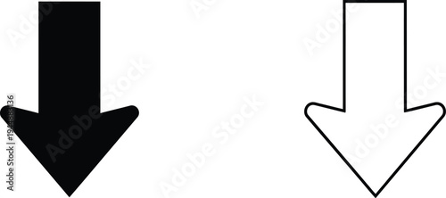 Black and white arrows pointing down isolated on transparent background, Vector