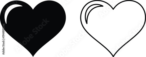 Black and white heart symbols isolated on transparent background, Vector