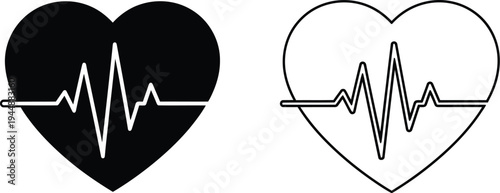 Heartbeat line icons isolated on transparent background, Vector