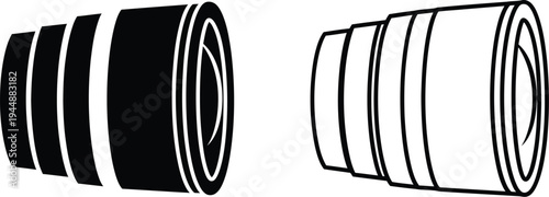 Black and white cylindrical objects with stripes isolated on transparent background, Vector