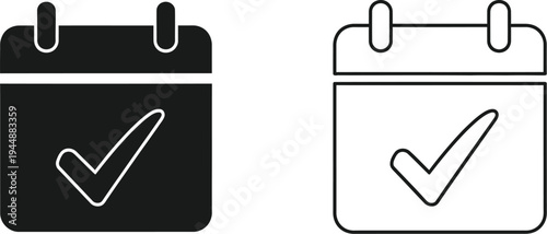 Calendar icon with checkmark isolated on transparent background, Vector