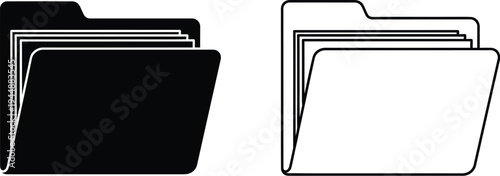 Black and white file folders isolated on transparent background, Vector