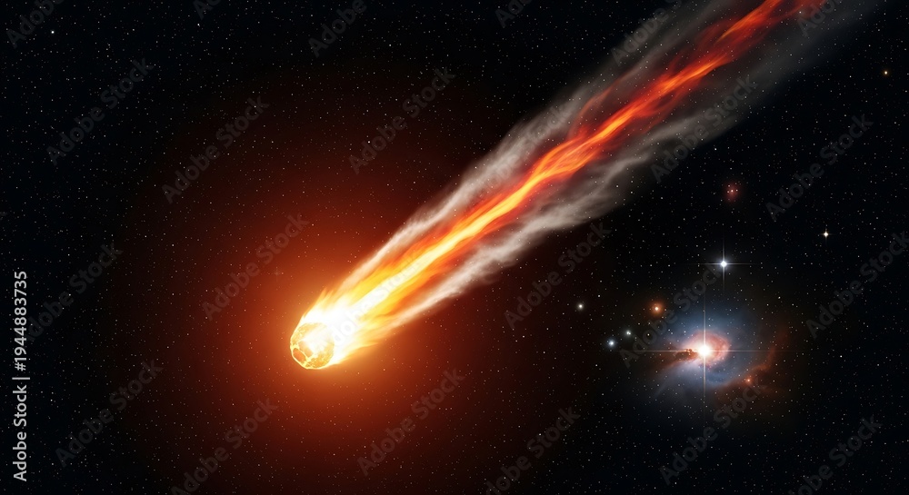 Obraz premium Fiery Meteor Streaking Through Space - A Celestial Spectacle.