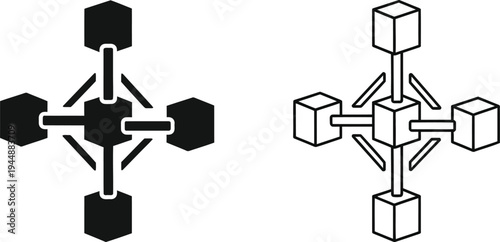 Black and white geometric shapes forming crosses with cubes isolated on transparent background, Vector