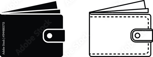 Black and white wallets with metal clasps isolated on transparent background, Vector