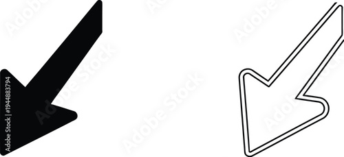Black and white arrows pointing in same direction isolated on transparent background, Vector