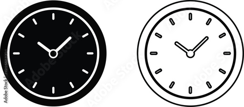 Clocks black white vector illustration isolated on transparent background, Vector