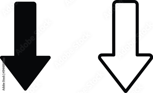 Arrows pointing down black and white isolated on transparent background, Vector