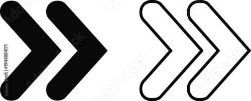 Double right arrow symbols isolated on transparent background, Vector