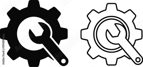 Gear and wrench icons for industrial or mechanical concepts isolated on transparent background, Vector