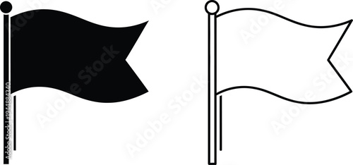 Black and white flags on poles isolated on transparent background, Vector