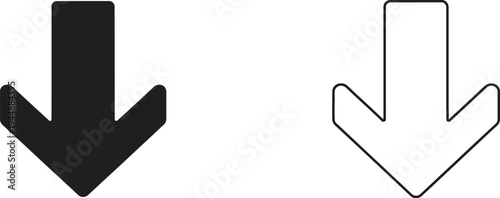 Black and white arrows pointing down isolated on transparent background, Vector