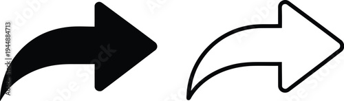 Black and white arrows pointing right, direction and navigation isolated on transparent background, Vector