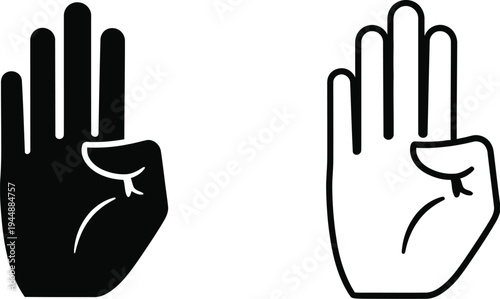 Black and white hand gestures stop refuse reject isolated on transparent background, Vector