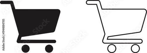 Shopping carts black and white icons isolated on transparent background, Vector