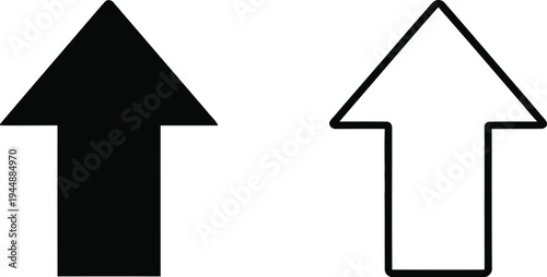 Upward arrows black and white icons isolated on transparent background, Vector