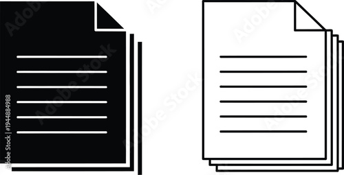 Black and white pages icons isolated on transparent background, Vector