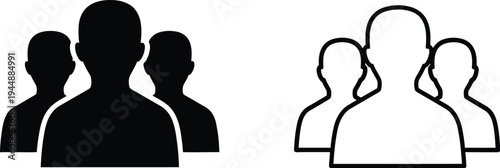 Black and white people icons set isolated on transparent background, Vector